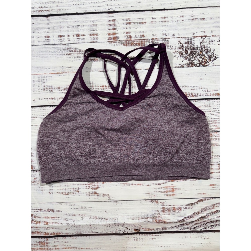 Reebok Womens XL Purple Space Dye Strappy Back Seamless Sports Bra Yoga Gym